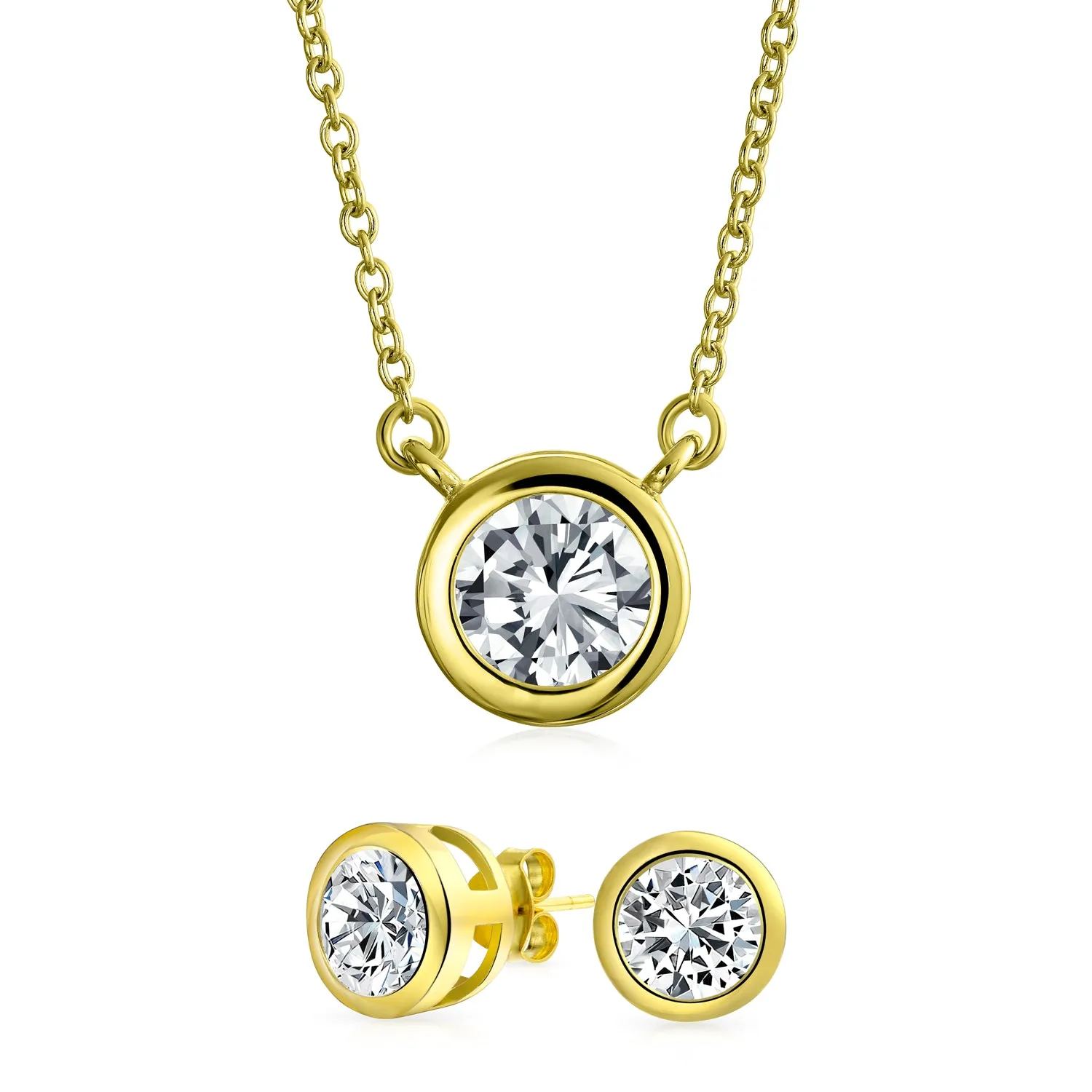2CT Round AAA Color CZ Bezel Solitaire Pendant Earrings Jewelry Set