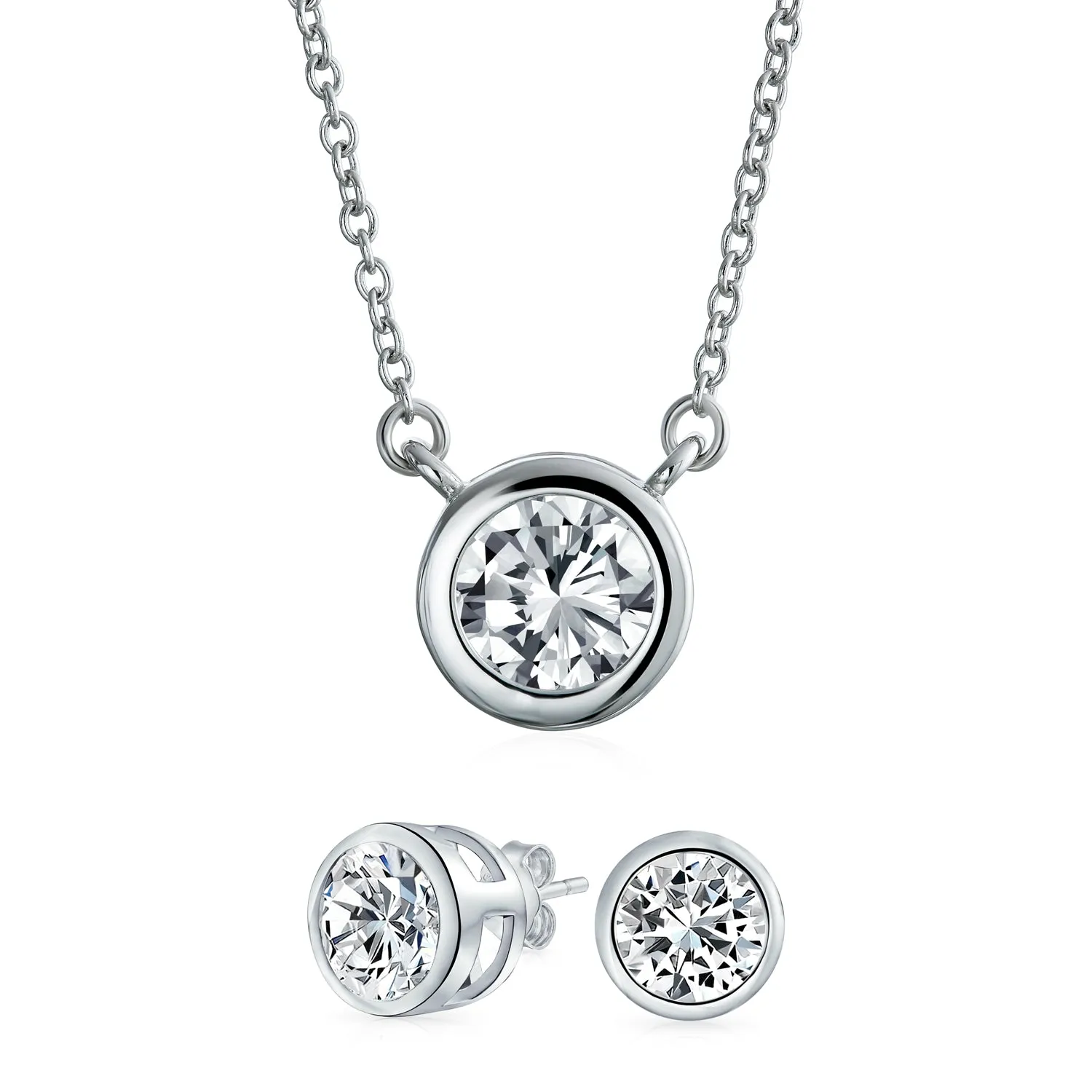 2CT Round AAA Color CZ Bezel Solitaire Pendant Earrings Jewelry Set