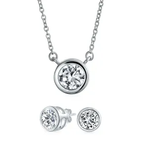 2CT Round AAA Color CZ Bezel Solitaire Pendant Earrings Jewelry Set