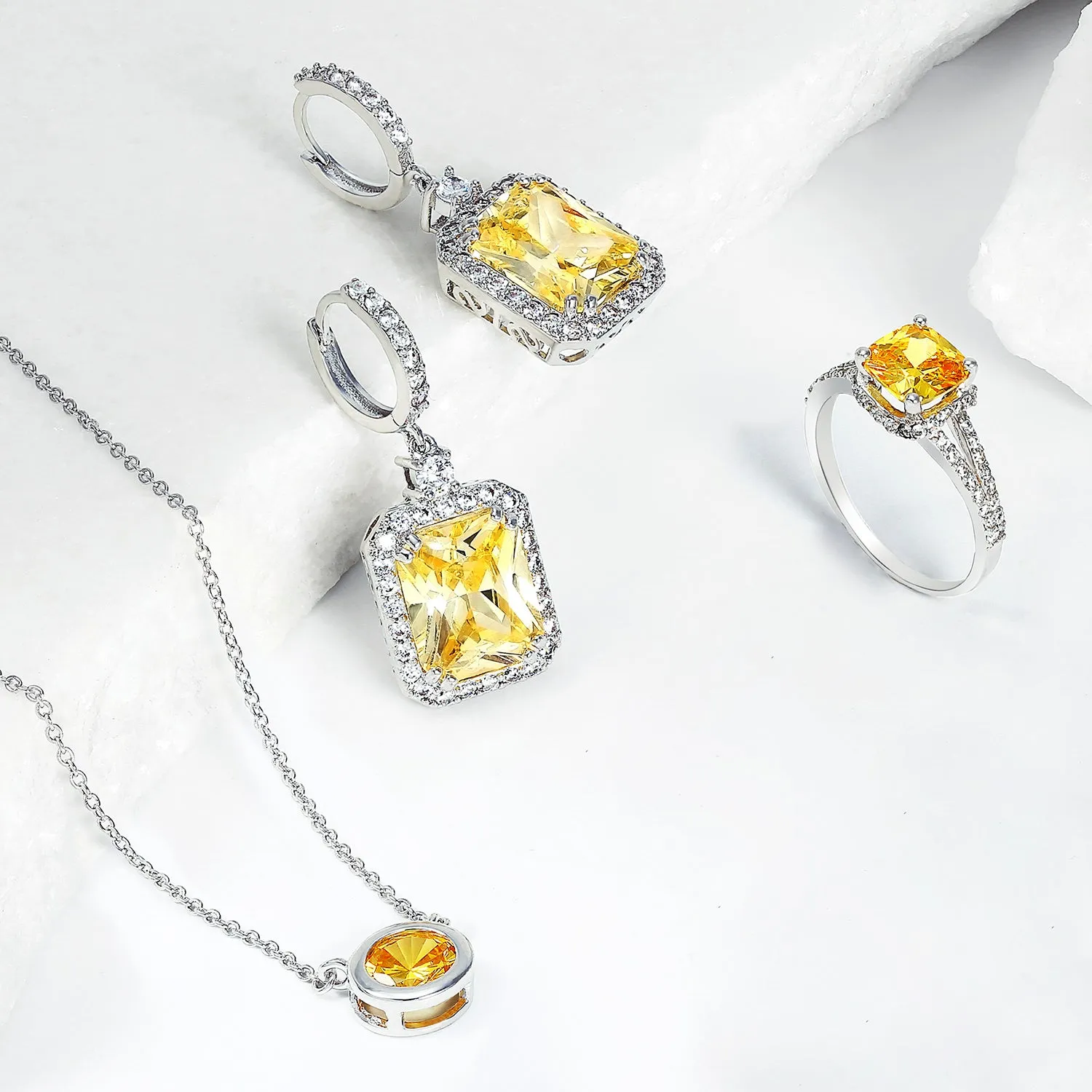 2CT Round AAA Color CZ Bezel Solitaire Pendant Earrings Jewelry Set