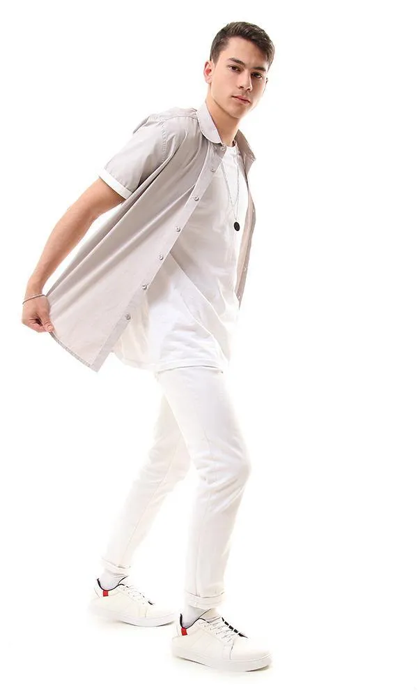 57236 Short Sleeves Buttons Down Grey Shirt