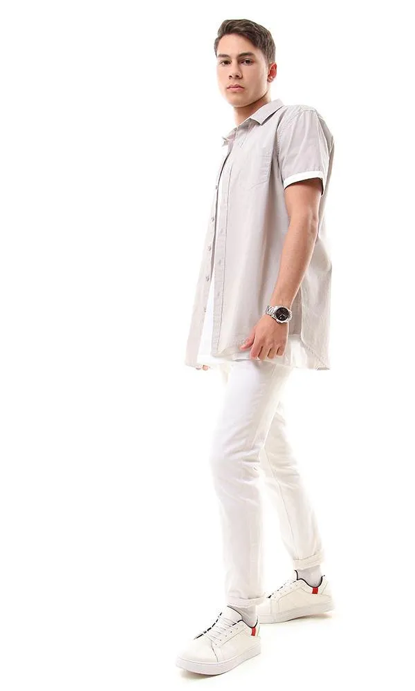 57236 Short Sleeves Buttons Down Grey Shirt