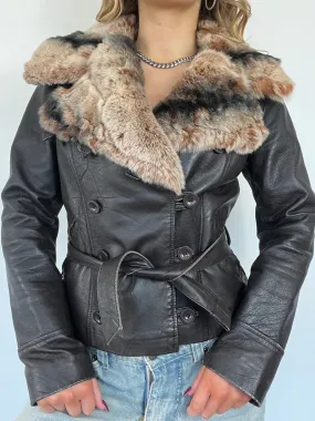 90s Afghan Leather Fur Jacket - Size M