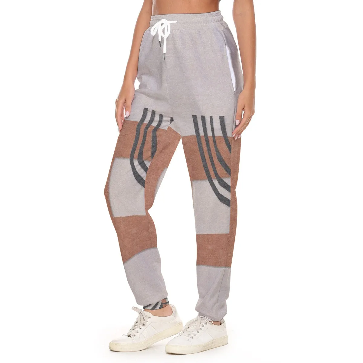 All-Over Print Women's Casual Pants 222 beige, abstract, print