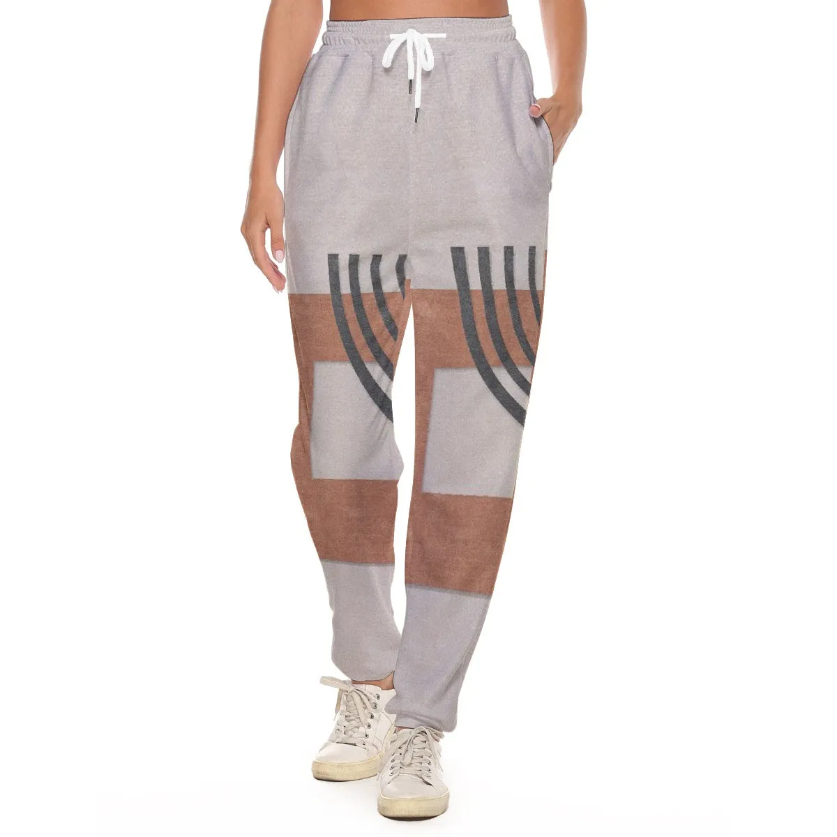 All-Over Print Women's Casual Pants 222 beige, abstract, print