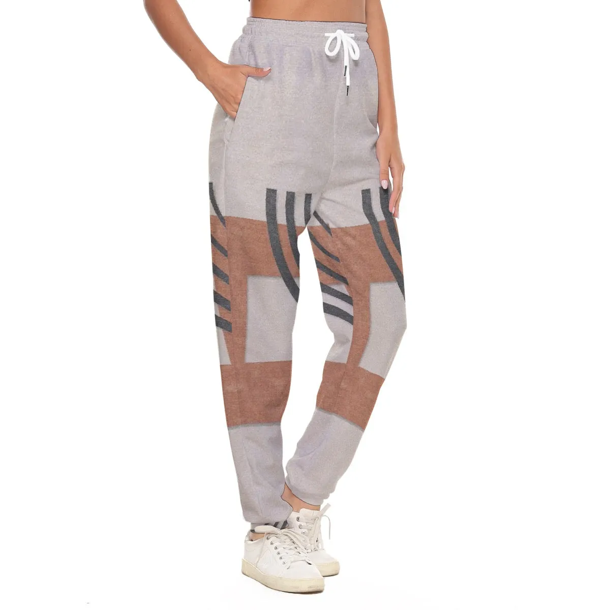 All-Over Print Women's Casual Pants 222 beige, abstract, print