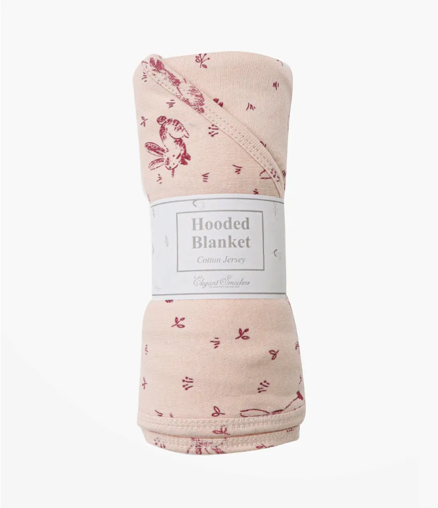 Baby Hooded Blanket - Pink Bunny Sketch Print