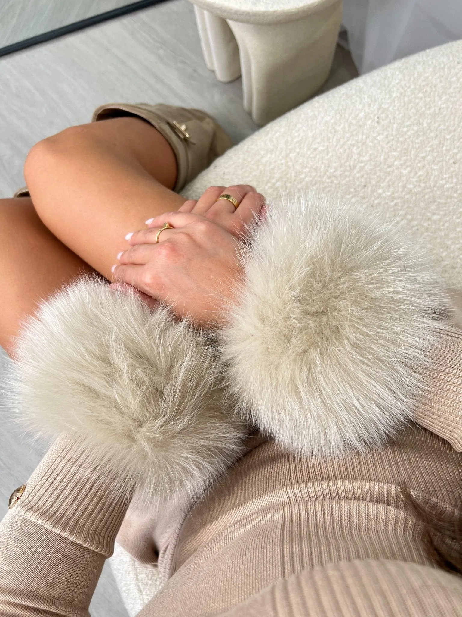 Beige Snap Band Luxury Fur Cuffs