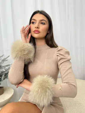 Beige Snap Band Luxury Fur Cuffs