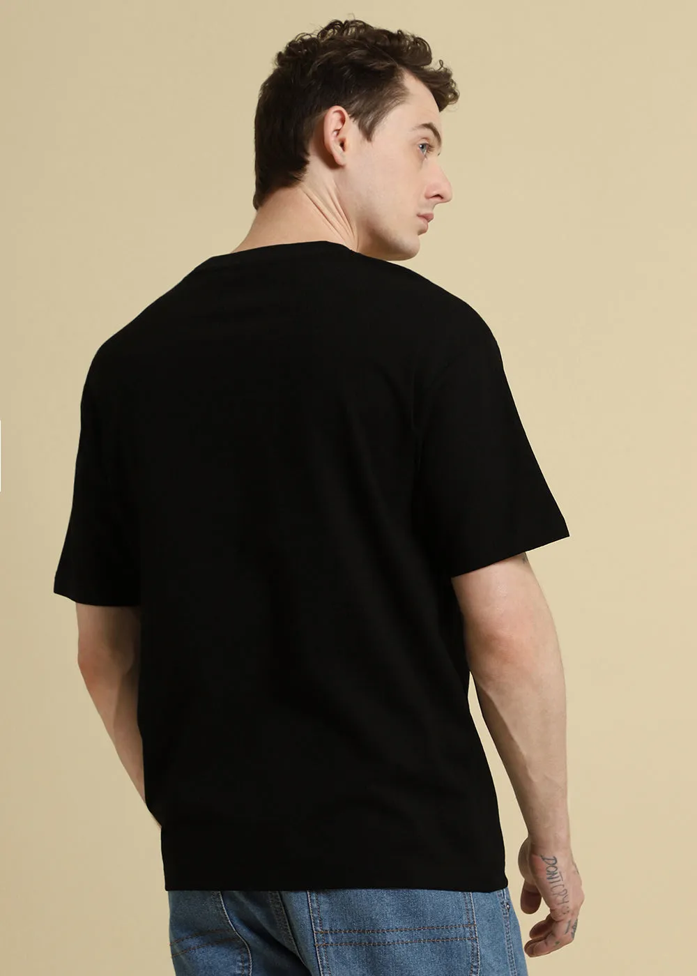 Black Basic Textured Oversized T-shirt