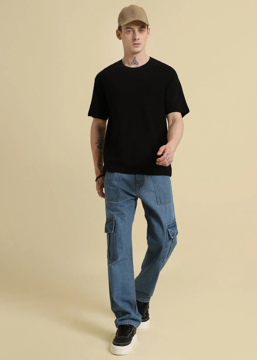 Black Basic Textured Oversized T-shirt