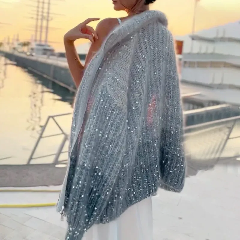 Black Friday Sale:50% OFFKnitted Sweater Jacket With Monochromatic Sequins