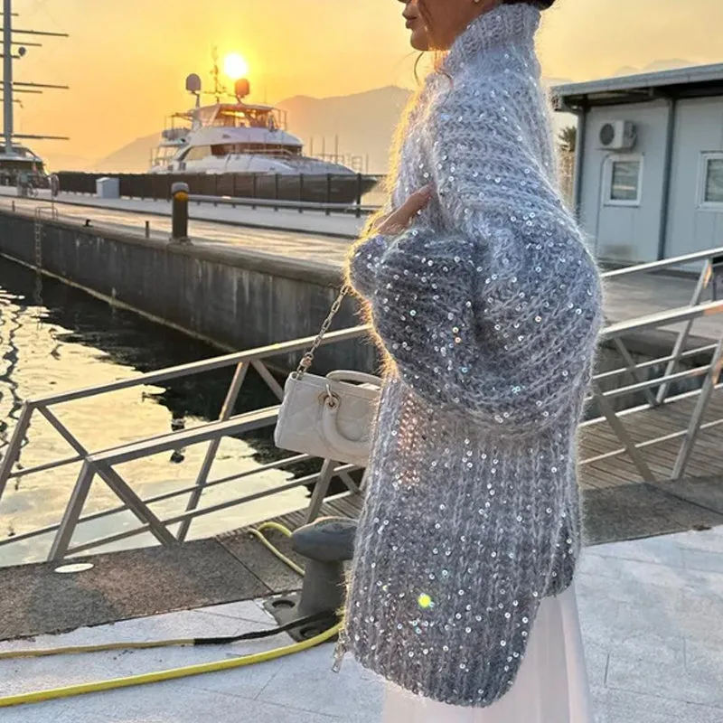 Black Friday Sale:50% OFFKnitted Sweater Jacket With Monochromatic Sequins