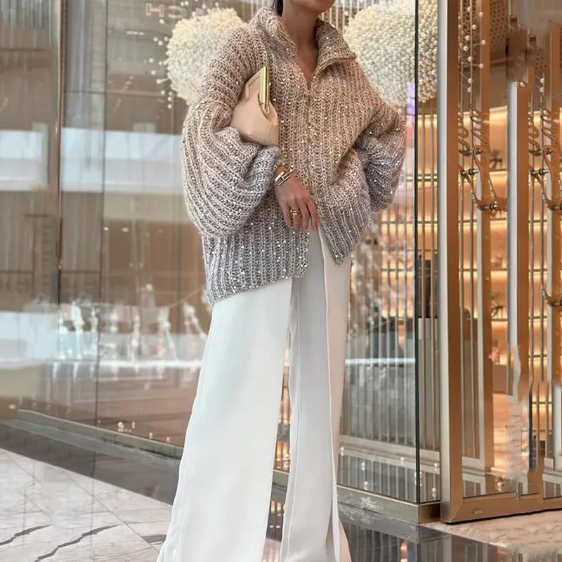 Black Friday Sale:50% OFFKnitted Sweater Jacket With Monochromatic Sequins