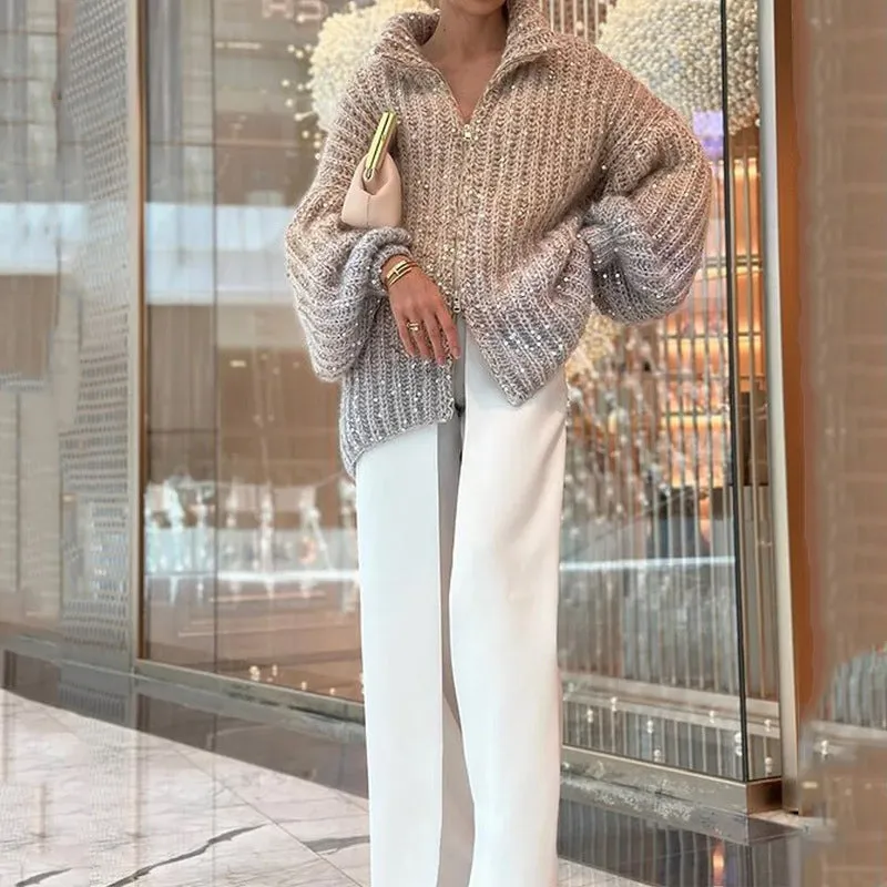 Black Friday Sale:50% OFFKnitted Sweater Jacket With Monochromatic Sequins