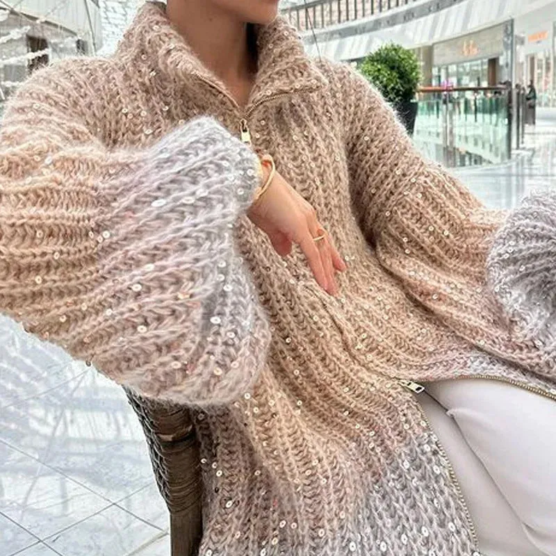 Black Friday Sale:50% OFFKnitted Sweater Jacket With Monochromatic Sequins