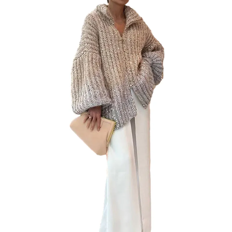 Black Friday Sale:50% OFFKnitted Sweater Jacket With Monochromatic Sequins