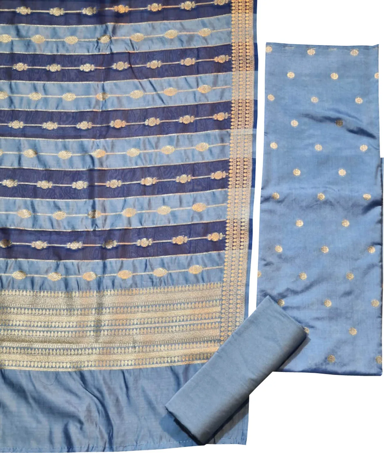 Blue Banarasi Chiniya Silk Three Piece Unstitched Suit Set