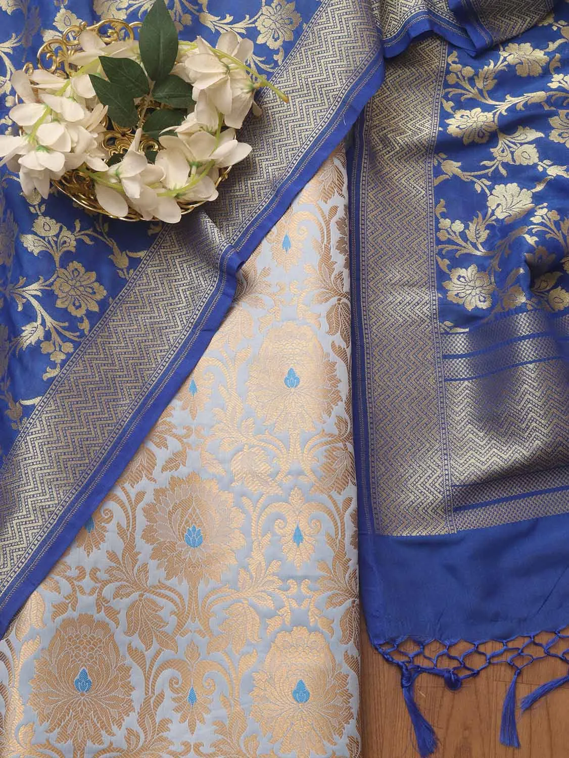 Blue Banarasi KimKhwab Silk Suit With Blue Banarasi Silk Dupatta