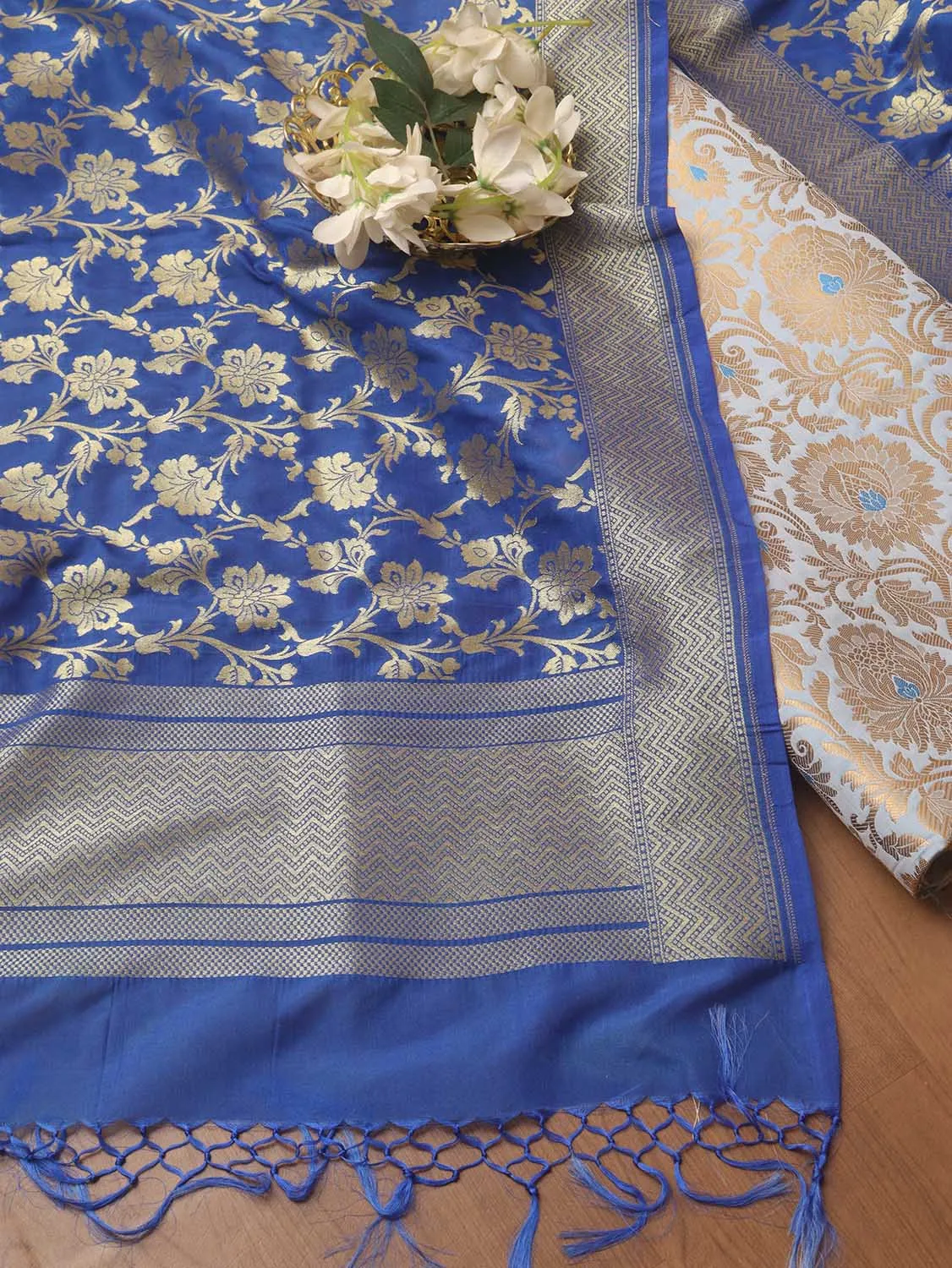 Blue Banarasi KimKhwab Silk Suit With Blue Banarasi Silk Dupatta