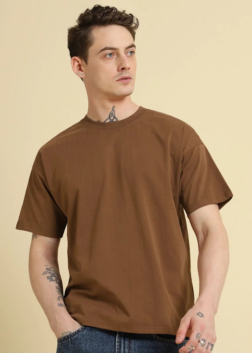 Brown Stripped Oversized T-shirt