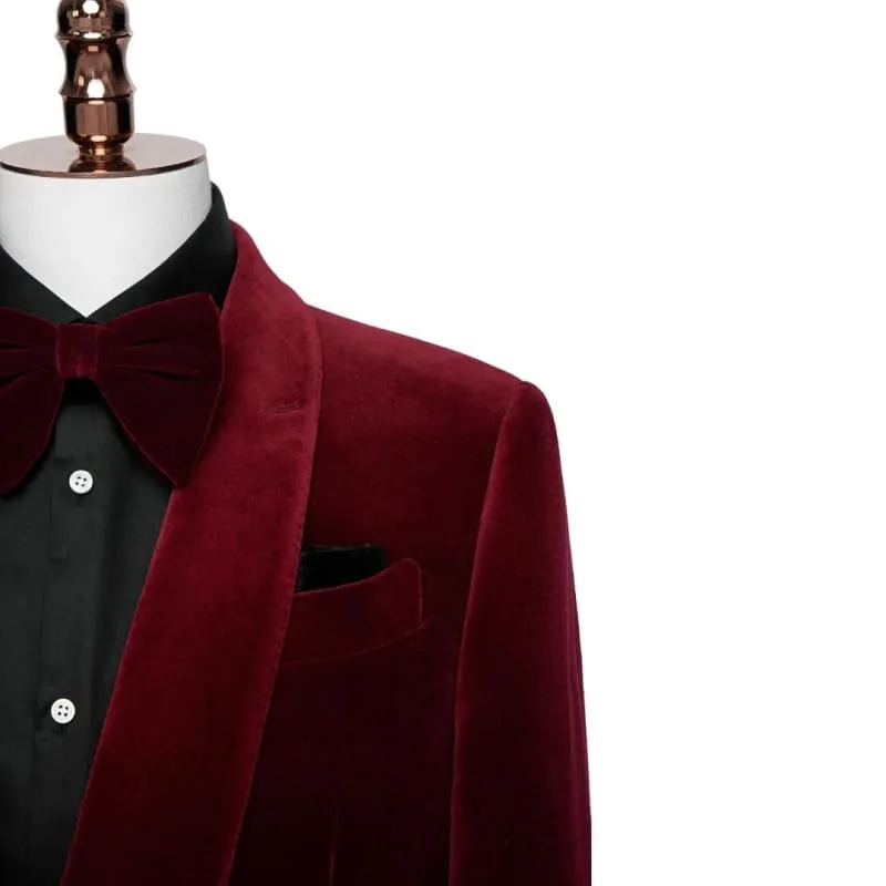 Burgundy Shawl Lapel Two Pieces Velvet Wedding Suits Formal Business Prom Suits