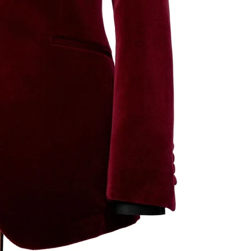 Burgundy Shawl Lapel Two Pieces Velvet Wedding Suits Formal Business Prom Suits
