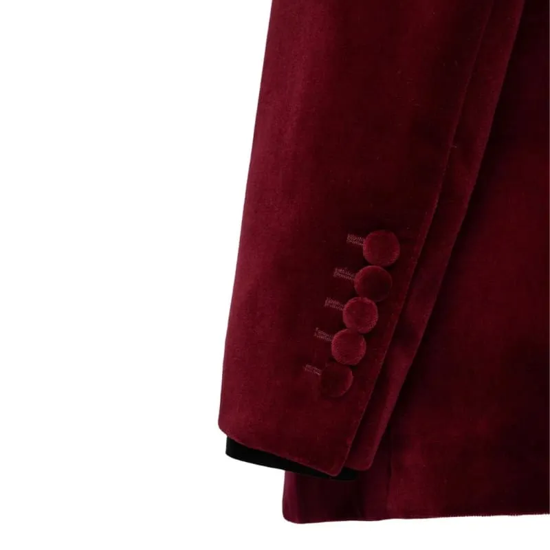 Burgundy Shawl Lapel Two Pieces Velvet Wedding Suits Formal Business Prom Suits