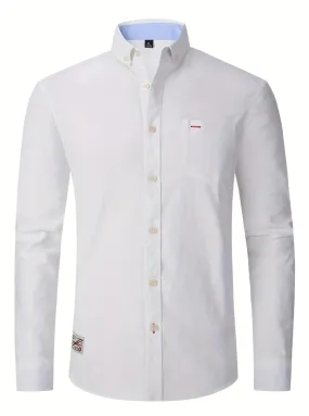 Classic Design Men's Casual Button Up Long Sleeve Cotton Shirt With Chest Pocket XL S4748364