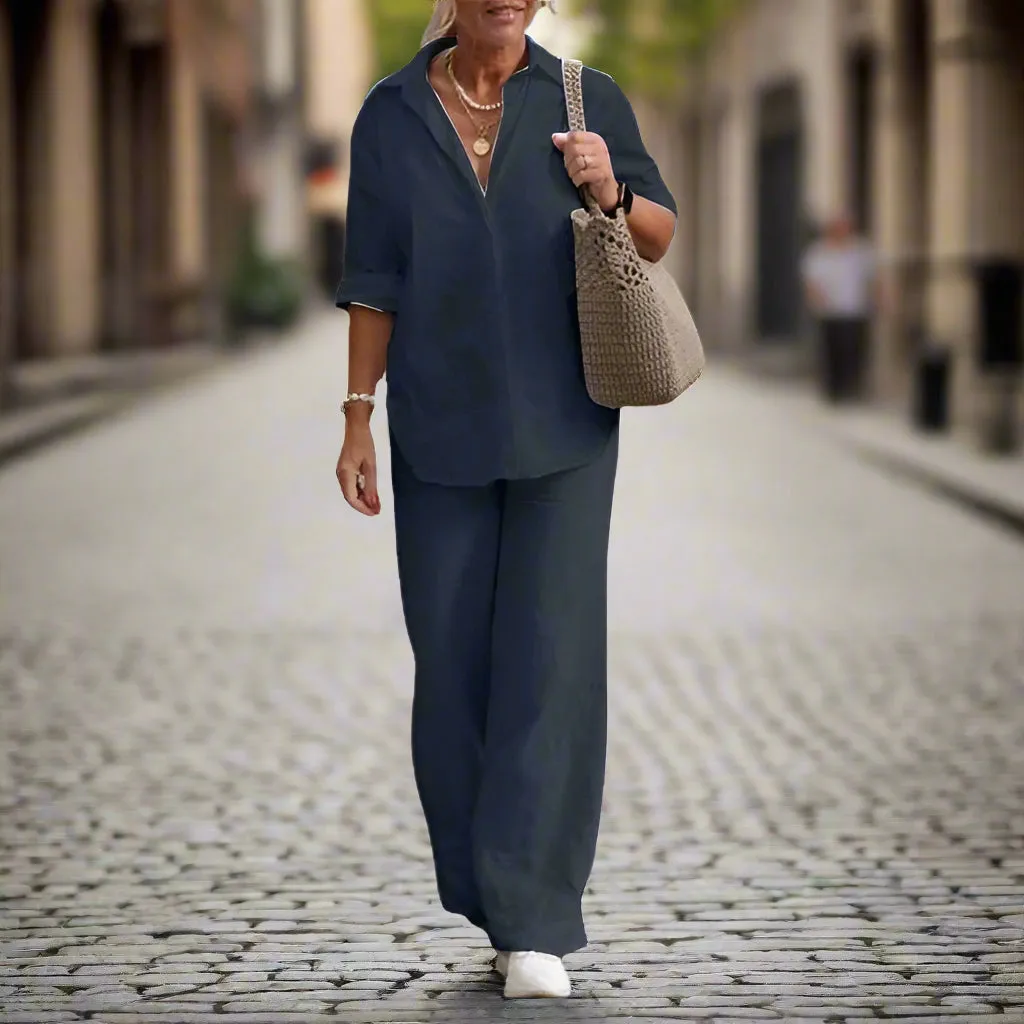 Cotton and hemp long sleeve shirt pants 2 piece suit TS43