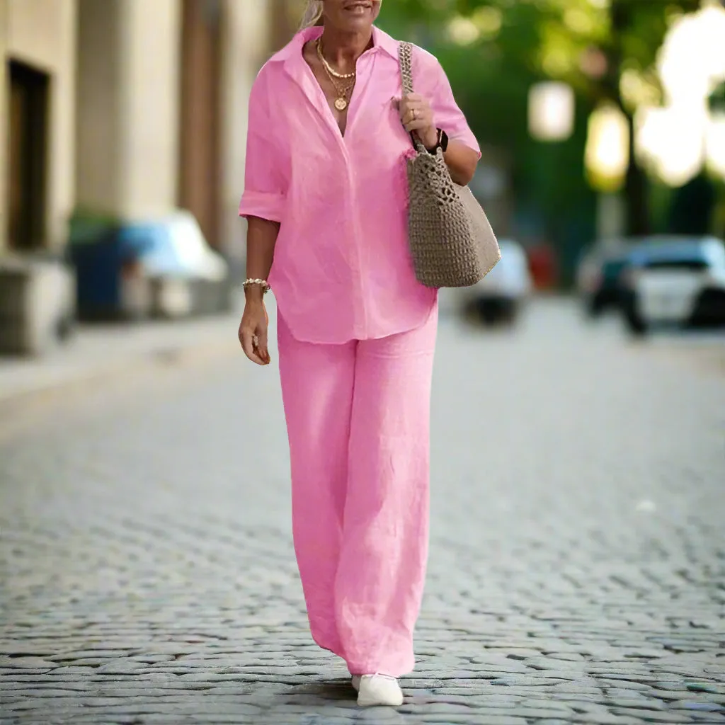 Cotton and hemp long sleeve shirt pants 2 piece suit TS43