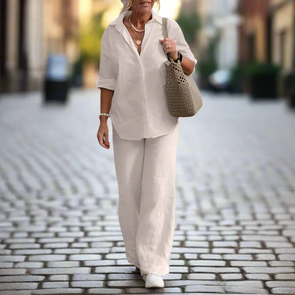 Cotton and hemp long sleeve shirt pants 2 piece suit TS43