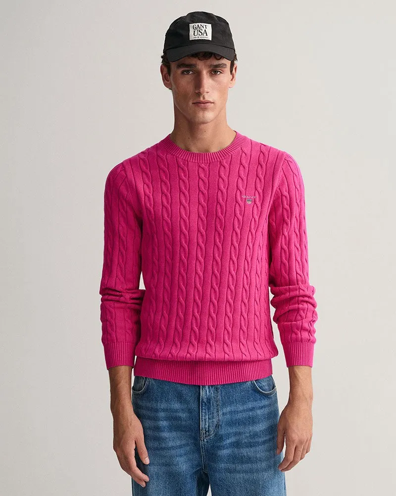 Cotton Cable Crew Neck Sweater - Cyklamen Melange