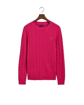 Cotton Cable Crew Neck Sweater - Cyklamen Melange