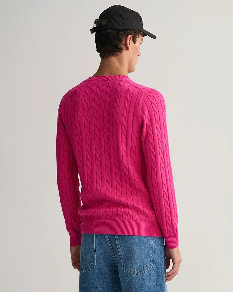 Cotton Cable Crew Neck Sweater - Cyklamen Melange