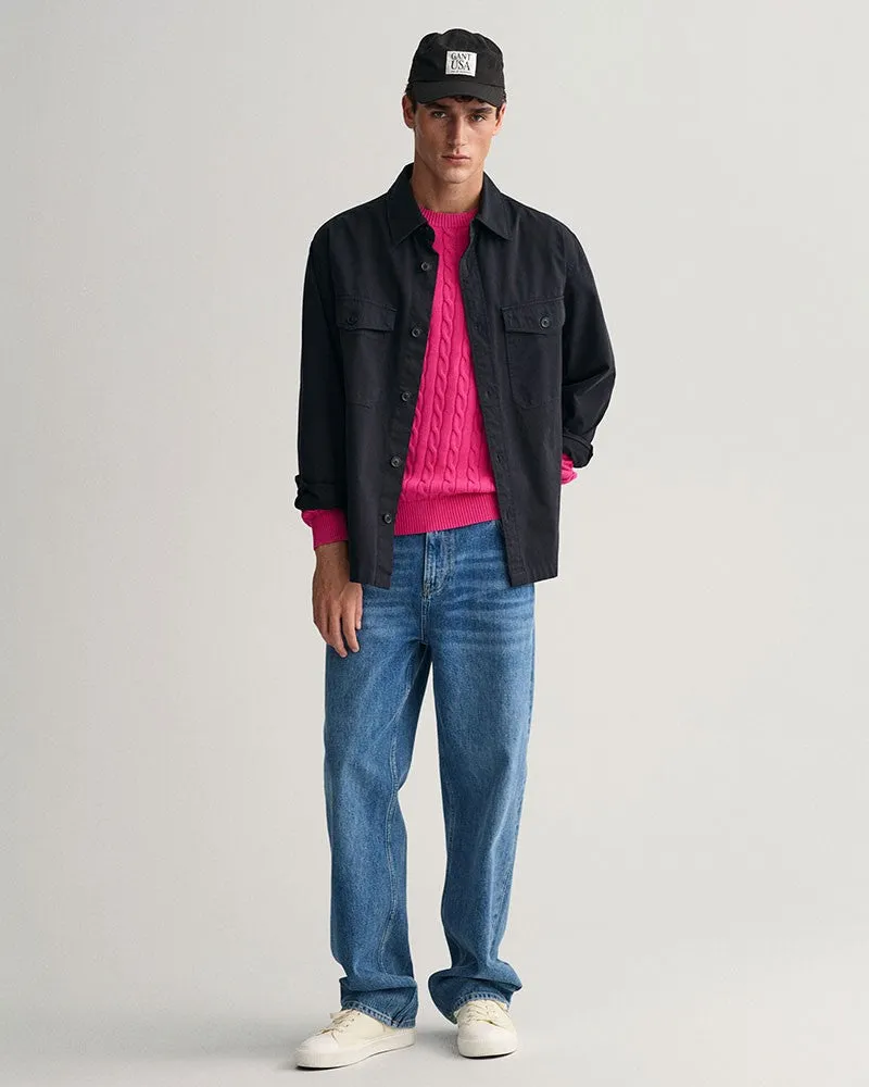 Cotton Cable Crew Neck Sweater - Cyklamen Melange