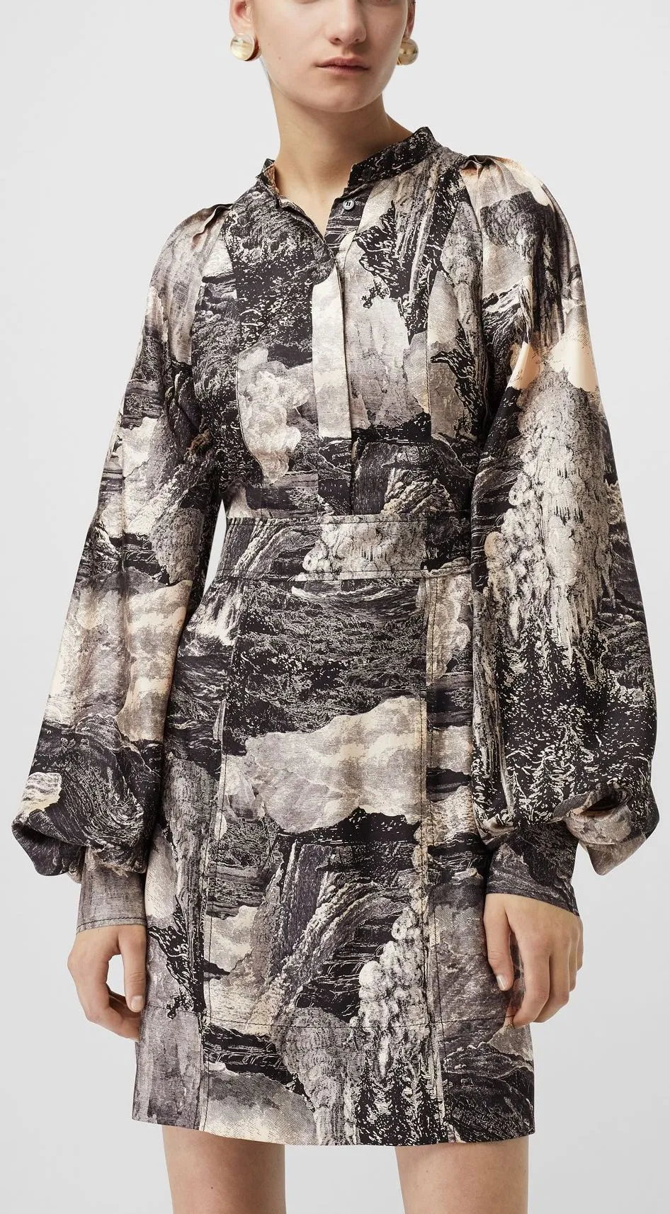 'Dreamscape' Print Silk Shirt-Dress