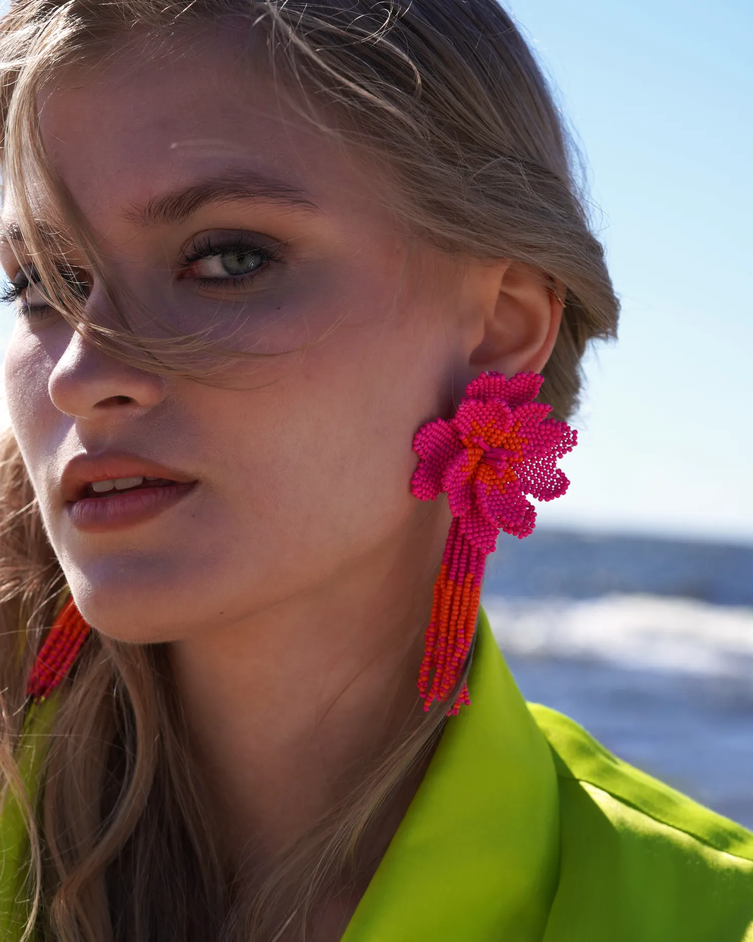 Fuchsia Flower Tassel Earrings