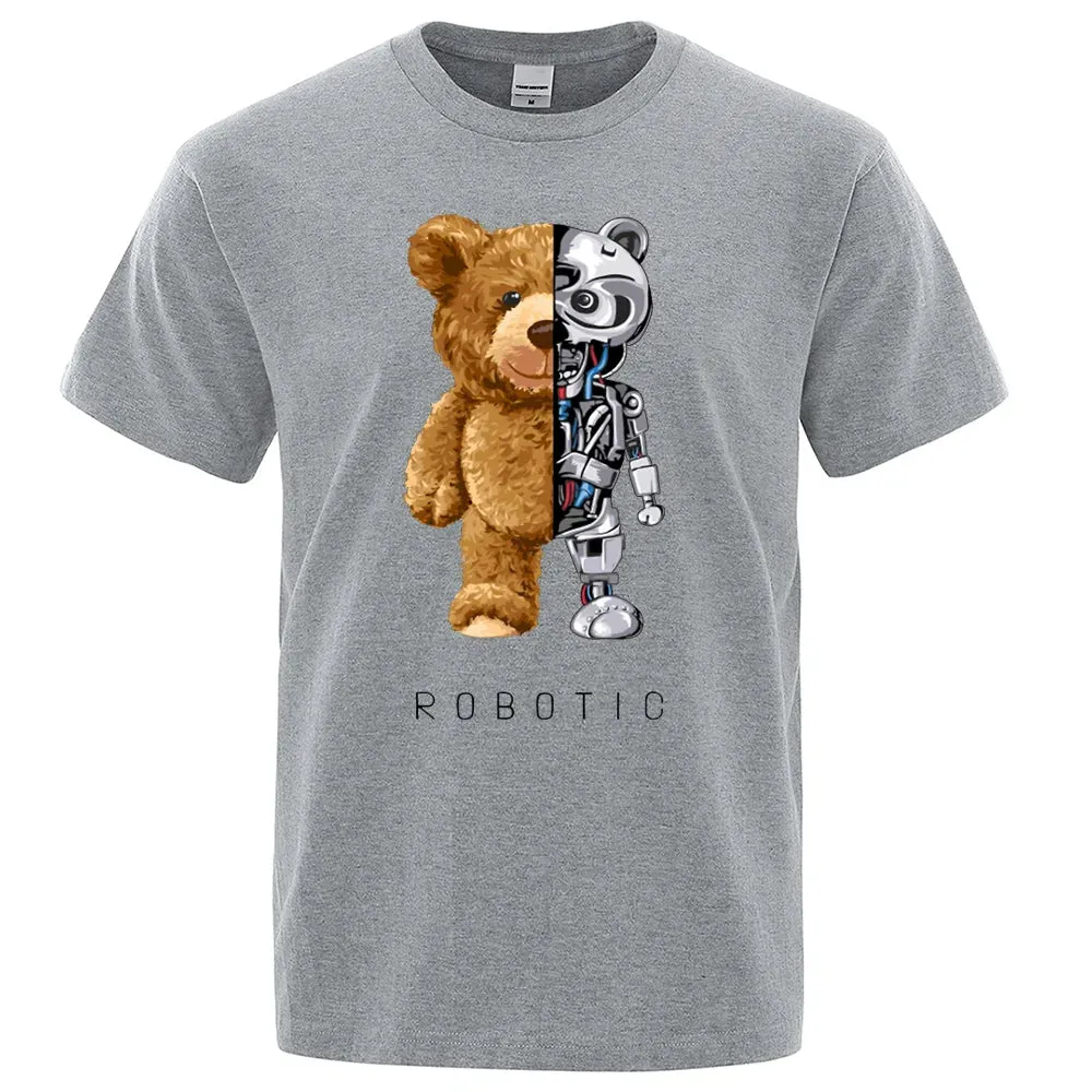 Funny Ted Bear Robot Tshirt Robotic Bear Men Short Sleeve Fashion Casual Clothing Summer Cotton Tees Oversized Street T-Shirts