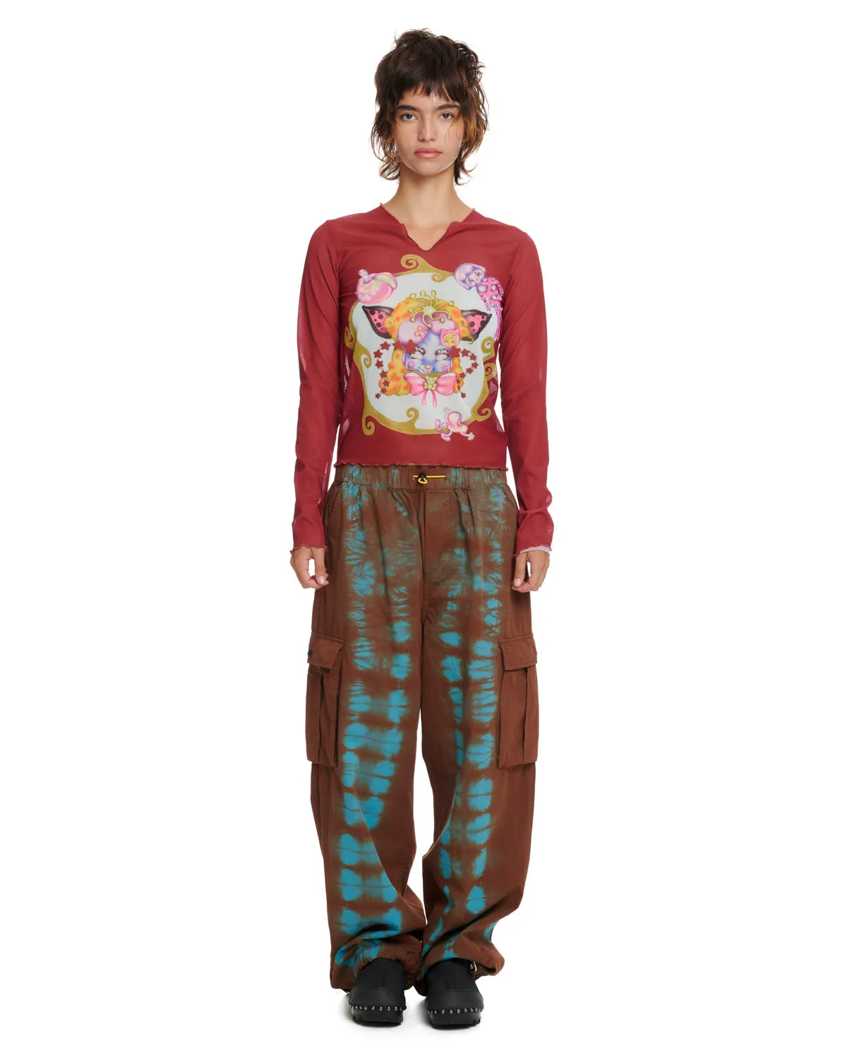 Gaspar Butterflies Mesh Top - Burgundy