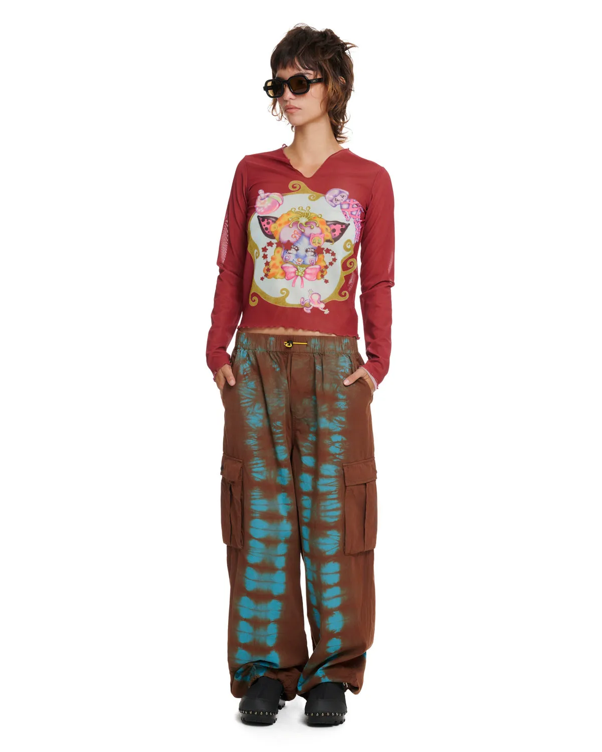 Gaspar Butterflies Mesh Top - Burgundy