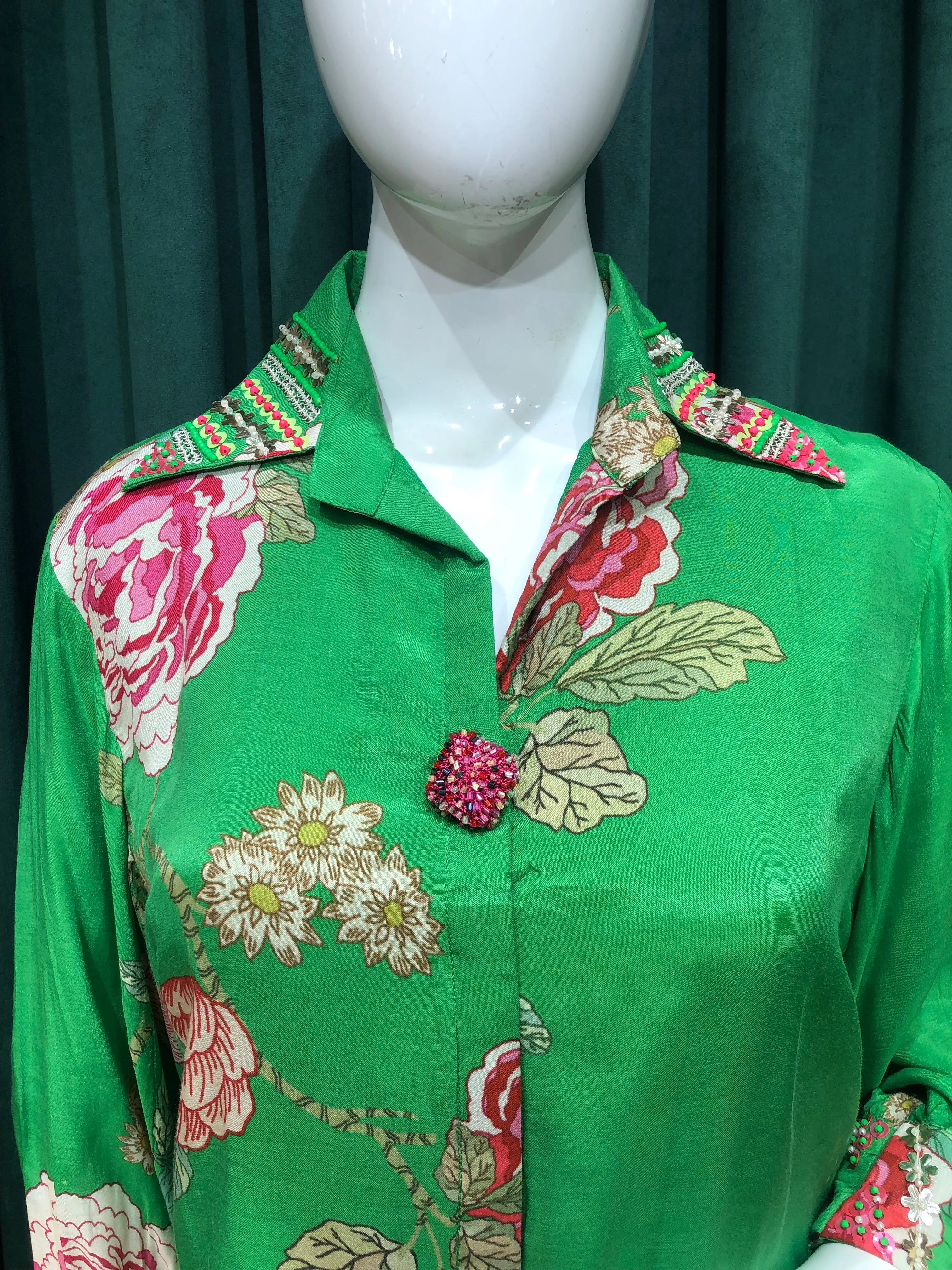 Green Silk Co ord Set With sequins And Cutdana Work