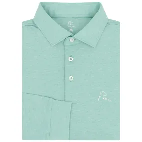Heather | Long Sleeve Performance Polo | Heather - Sea Green/White