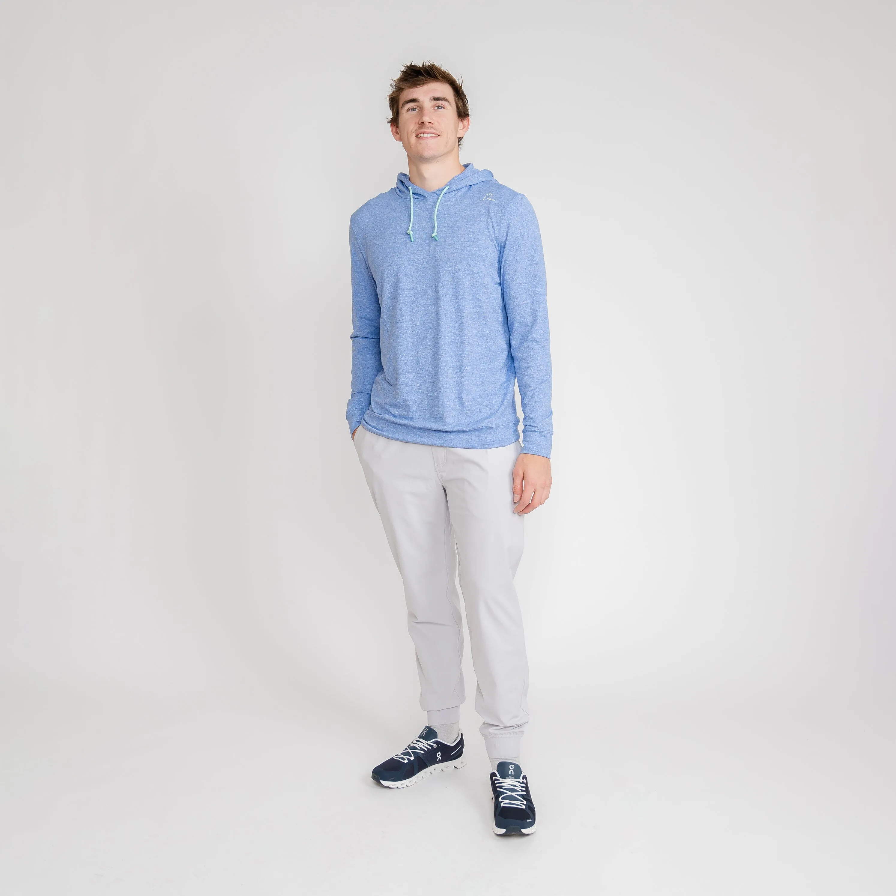 Hesi Performance Hoodie | Heather - Bunker Blue/White - Mint Green