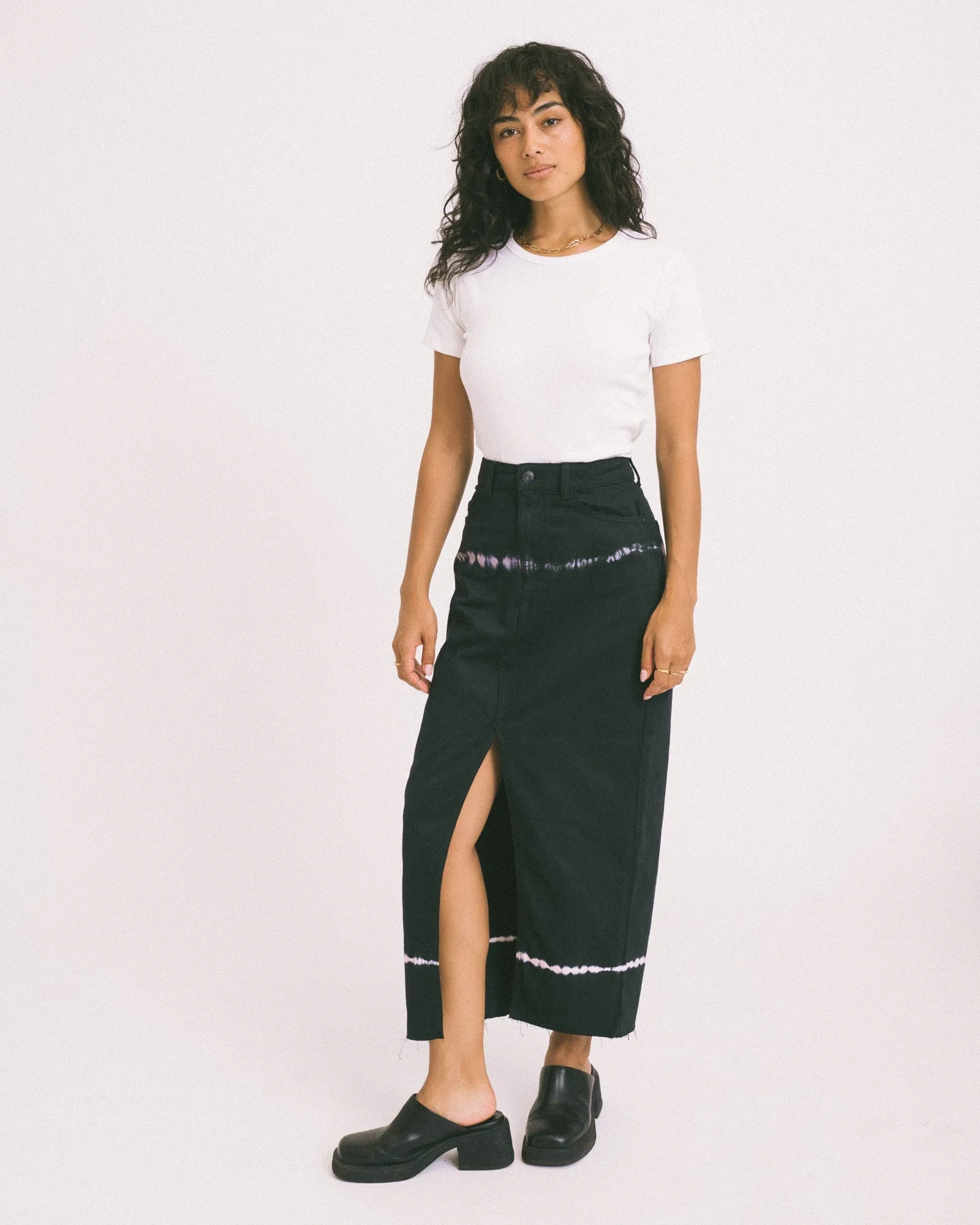 Kath Tie Die Long Skirt Black Washed
