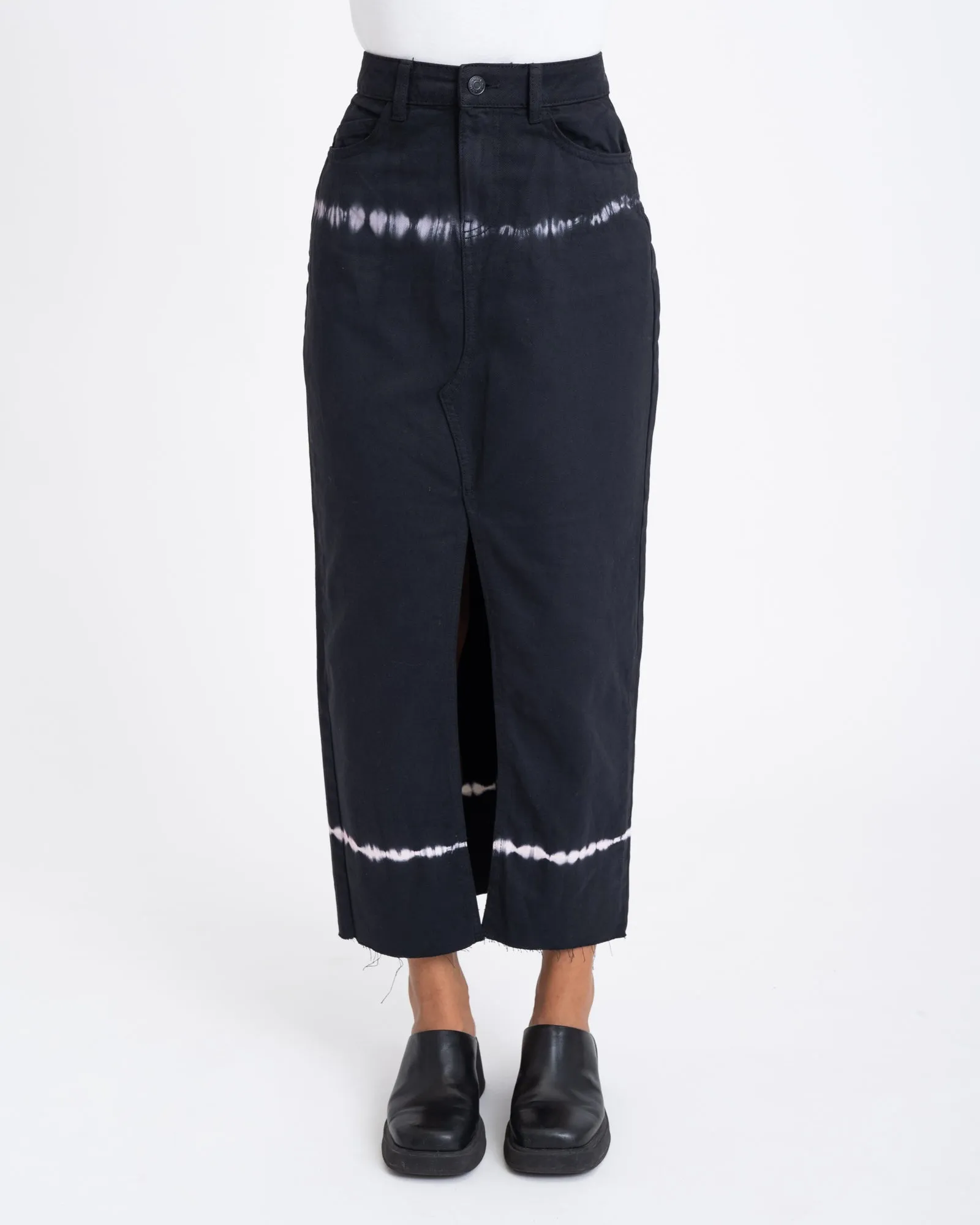 Kath Tie Die Long Skirt Black Washed