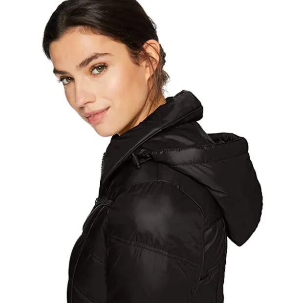Long Down Blend Puffer Jacket with Hood Jacket Black