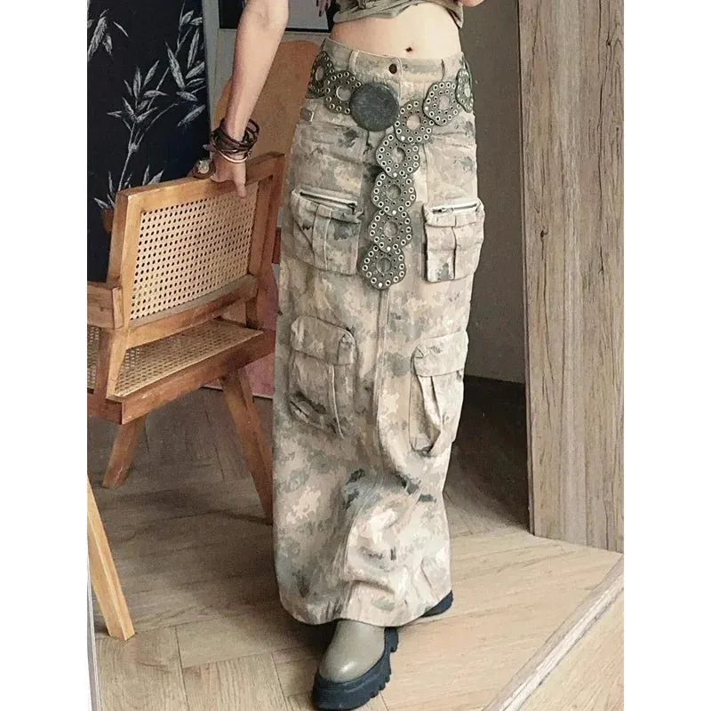 LVSANW 2024 Autumn Vintage Street Harajuku Camouflage Print Denim Skirt Women's Grunge High Waist Y2K Street Retro Female Gothic Skirt