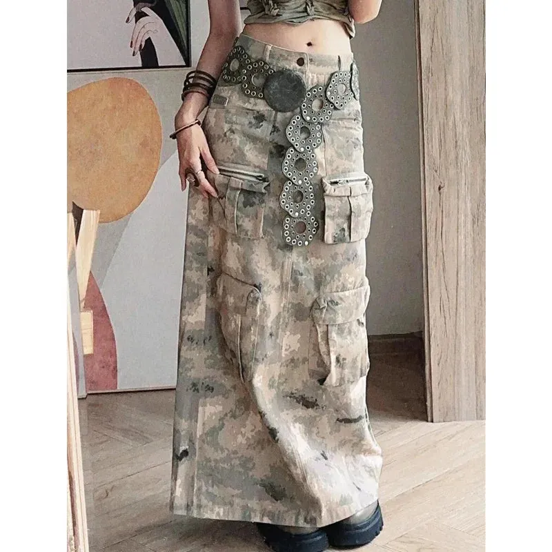 LVSANW 2024 Autumn Vintage Street Harajuku Camouflage Print Denim Skirt Women's Grunge High Waist Y2K Street Retro Female Gothic Skirt