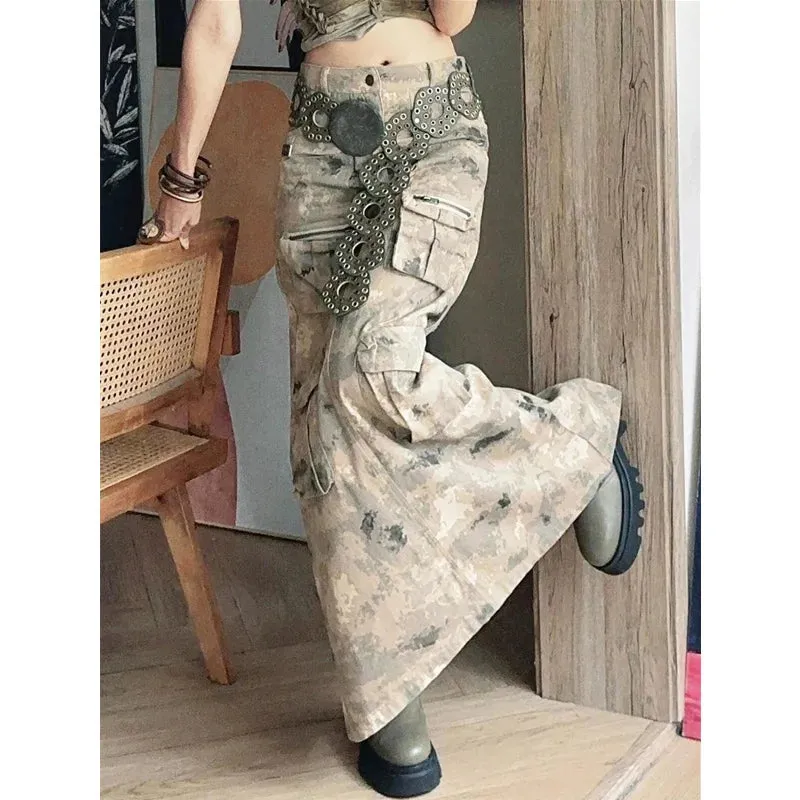 LVSANW 2024 Autumn Vintage Street Harajuku Camouflage Print Denim Skirt Women's Grunge High Waist Y2K Street Retro Female Gothic Skirt